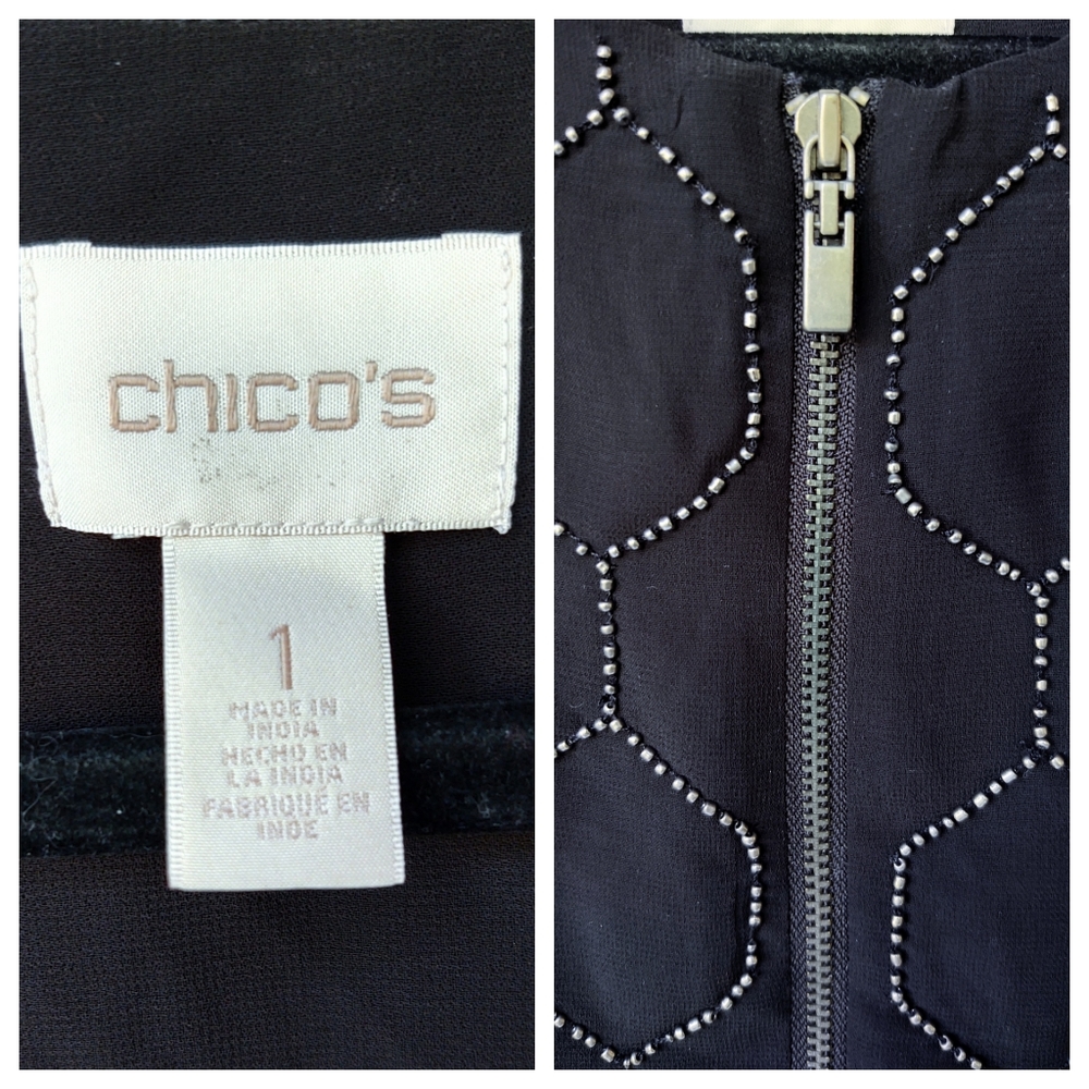 Chico's Honeycomb Beaded Jacket Chiffon Zip Front Size Medium - Picture 5 of 9